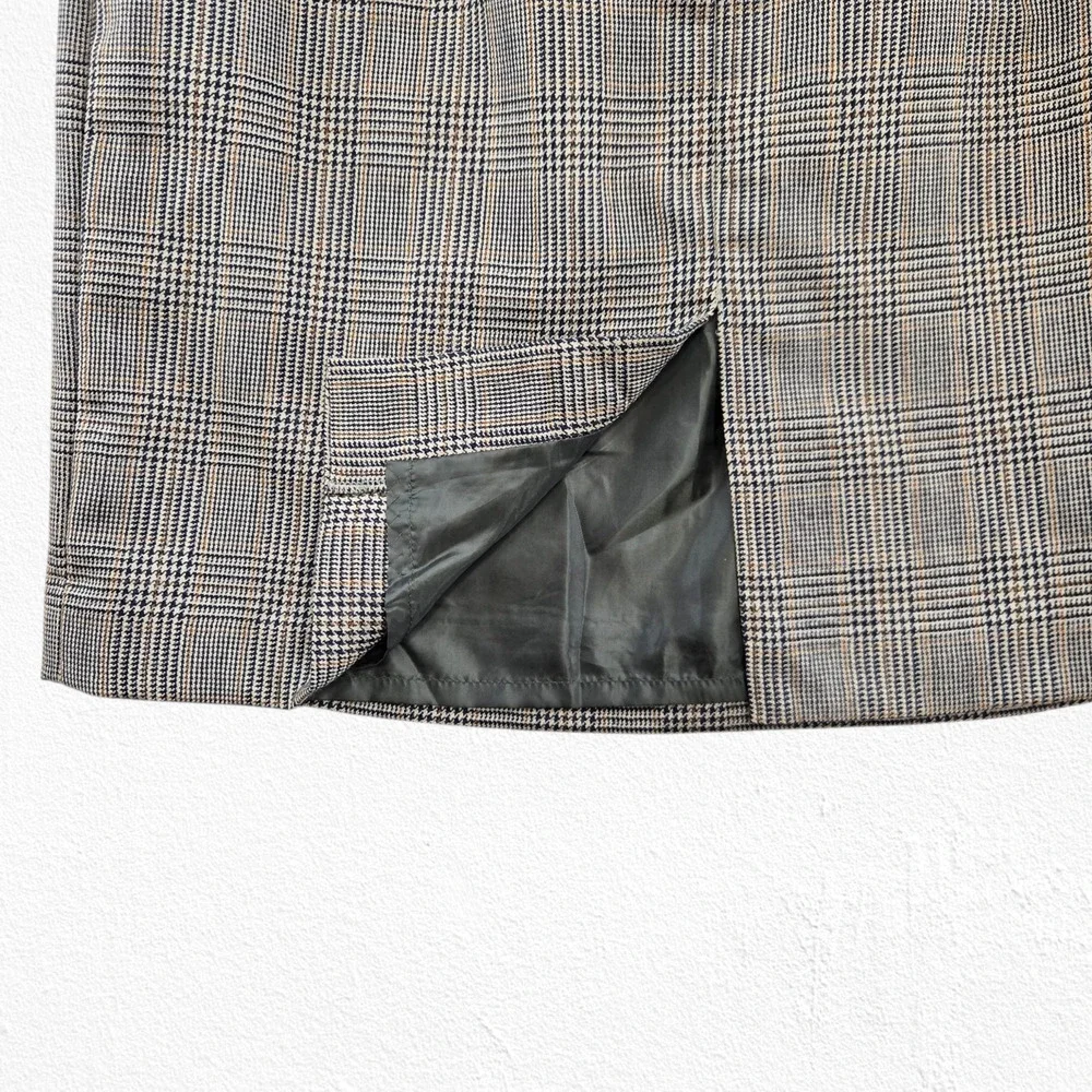 Halston Gray Tan Glen Check Wool Plaid Tailored Straight A-Line Skirt Size 10